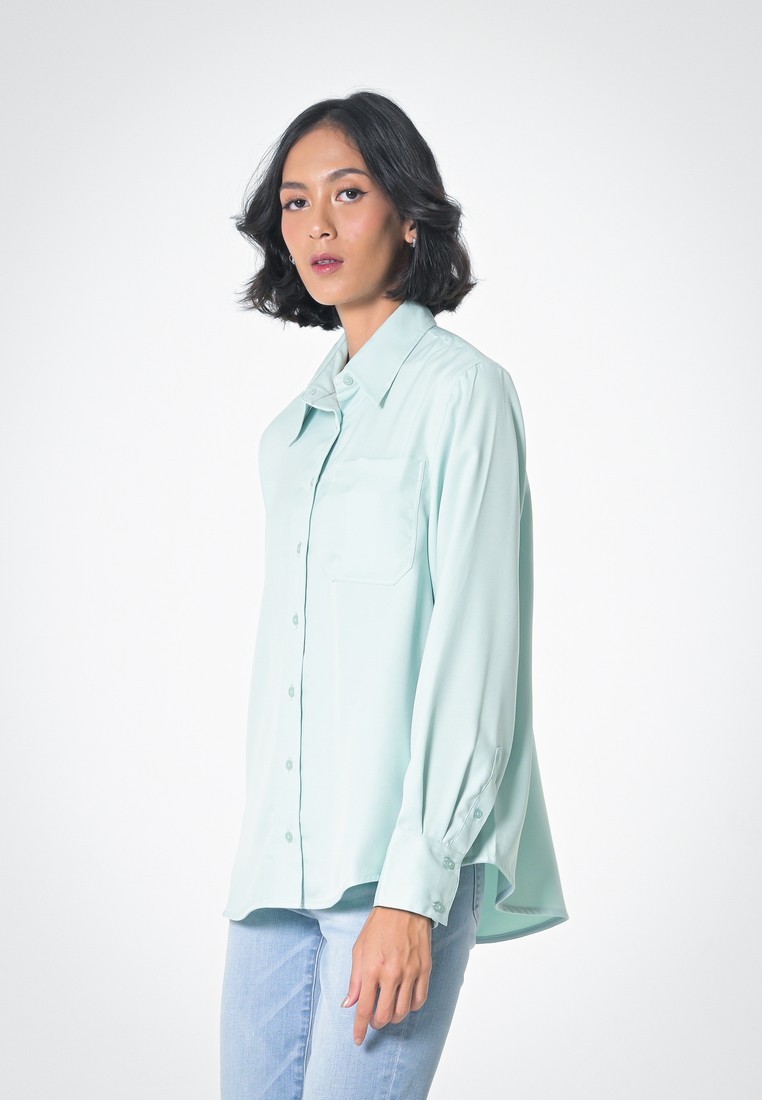 3Second Satin Shirt With Pocket Green 100323